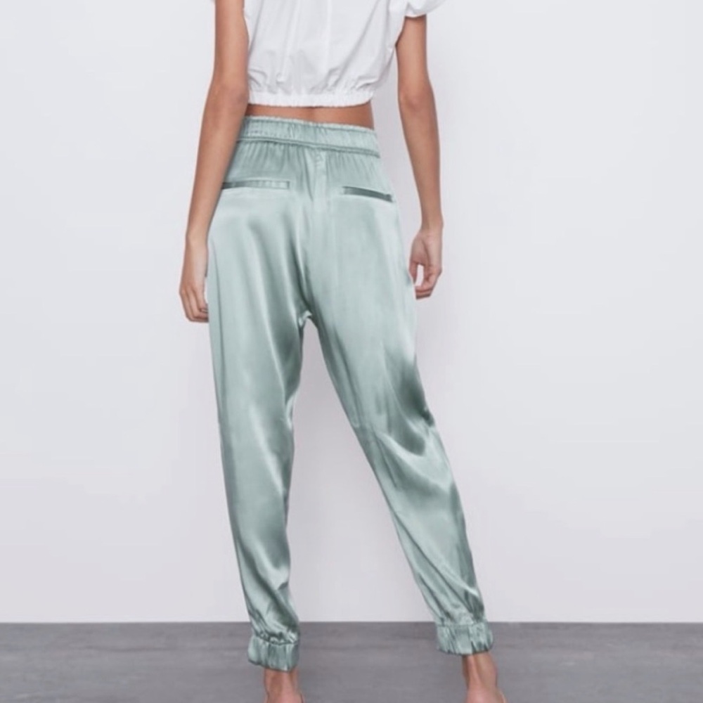 Zara Light Green Satin Effect Jogger Size XS - Picture 2 of 10